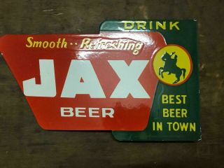 JAX BEER PORCELAIN ENAMEL SIGN 18X11X1.  5 INCHES FLANGE DOUBLE SIDED 5
