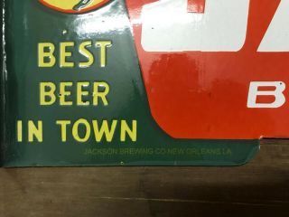 JAX BEER PORCELAIN ENAMEL SIGN 18X11X1.  5 INCHES FLANGE DOUBLE SIDED 6