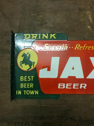 JAX BEER PORCELAIN ENAMEL SIGN 18X11X1.  5 INCHES FLANGE DOUBLE SIDED 8