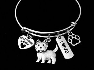 Westie Dog Expandable Charm Bracelet Silver Adjustable Wire Bangle Gift Best Paw