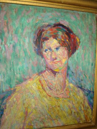 American School Impressionist Portrait of Lady Oil On Board c.  1920 11