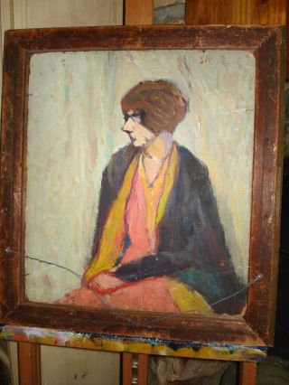 American School Impressionist Portrait of Lady Oil On Board c.  1920 12