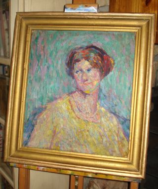 American School Impressionist Portrait of Lady Oil On Board c.  1920 4