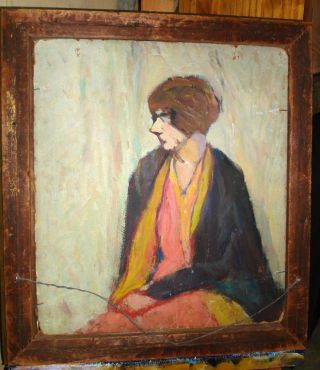 American School Impressionist Portrait of Lady Oil On Board c.  1920 5