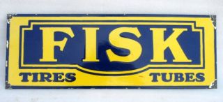 Vintage Old Rare Collectible Fisk Tyre Ad Porcelain Enamel Sign Board