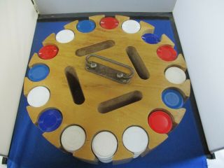 Vintage Wooden Poker Chip And Card Holder On Carousel Base W/Chips 2