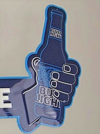 Bud Light Tin Sign " Ice Cold Buuudlight Here " Long Arm & Hand Budweiser Man Cave