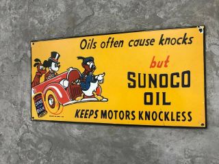 WALT DISNEY MICKEY SUNOCO OIL PORCELAIN ENAMEL SIGN 24 X 12 INCHES S/S USA 39 3