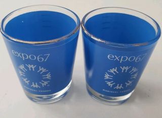 2 Vintage Blue Shot Glasses Expo 67 Montreal Canada