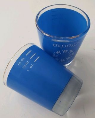 2 Vintage Blue Shot Glasses Expo 67 Montreal Canada 3