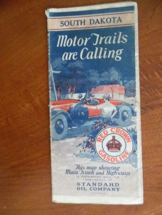 C.  1930 Standard Oil Co Motor Trails Map Of South Dakota Pole Markings Vintage
