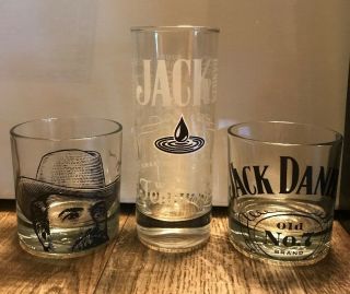Set Of 3 Jack Daniels Old No.  7 Whiskey Portrait Rocks Lowball Glasses Sour Mash