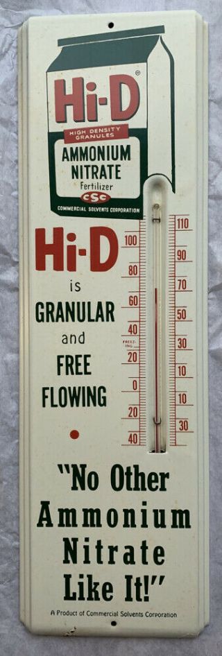 Hi - D Fertilizer Vintage Advertising Thermometer Tin Graphics Farm Sign