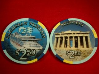Princess Cruises Caribbean Princess $2.  50 Casino Chip Blackjack Poker Roulette