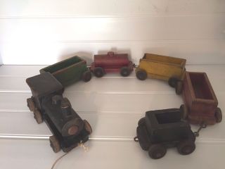 Vintage Handmade Wooden Toy Train Wood Pull 20448