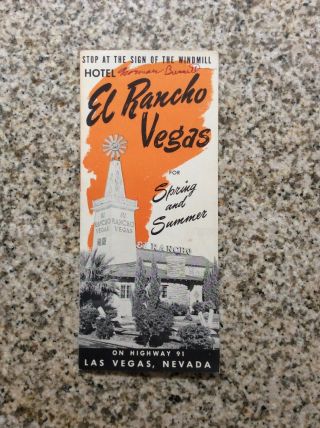 Vintage Hotel El Rancho Vegas Brochure “stop At The Sign Of The Windmill”