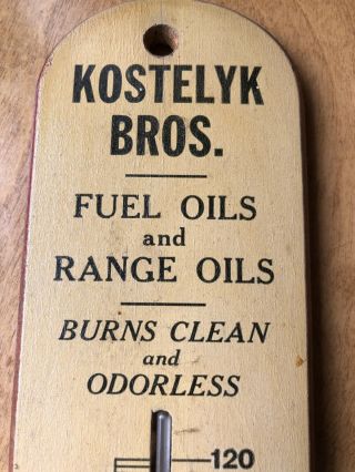 Antique VINTAGE Chicago WOOD ADVERTISING THERMOMETER Kostelyk Fuel Oil Pullman 3