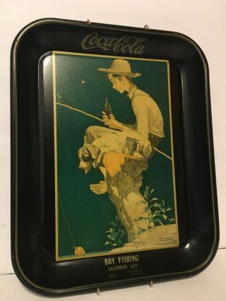 Vintage Norman Rockwell “boy Fishing ” Coca Cola Advertising Tray 1970s 13.  5”