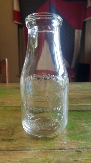 Old Embossed Evans Creamery Safford Arizona One Pint Cream Milk Glass Bottle