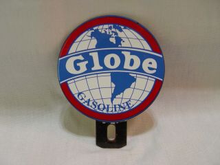 Globe Gasoline 2 Piece Porcelain Advertising Lollipop License Plate Topper Gas