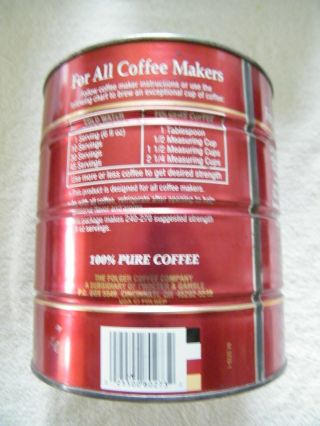 Vintage Folgars 39oz Coffee Can 2LB 7OZ Big Lebowski Size (For All Coffee Maker) 4