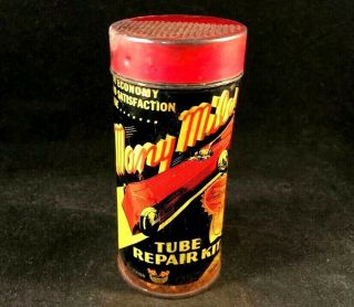 Vintage Many Miles Tire Tube Repair Patch Kit Rare Old Advertising Tin Can 1940s