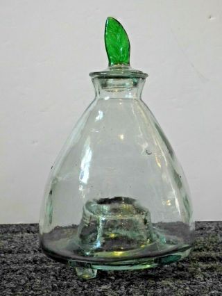 Large Vintage Aqua Green Glass Fly Wasp Insect Trap Catcher Leaf Finial Stopper