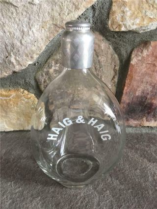 Vintage Haig & Haig Scotch Whiskey Empty 3 - Sided Glass Pinch Bottle W/ Metal Cap