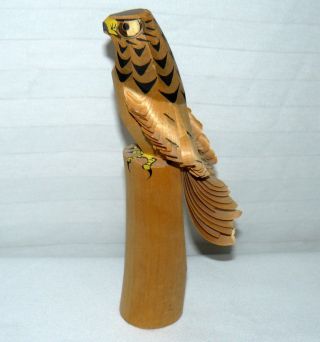 Japanese Folk Art Chisel Made Wooden Hawk Falcon Wood Bird Hand Carved