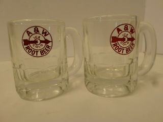 Set Of 2 Small Glass A&w Root Beer Mugs Red Bulls Eye Logo With 1 Inner Circle