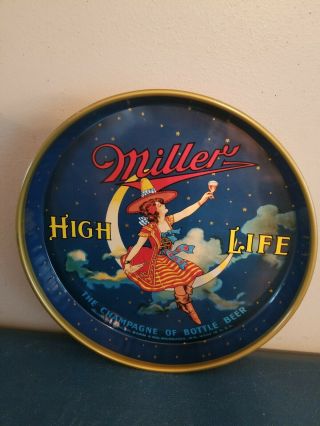 (vtg) 1950s Miller High Life Beer Girl On The Moon Back Bar Tray Game Room Wis