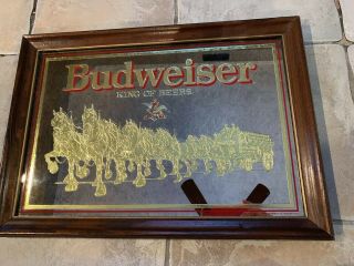 Budweiser Clydesdales King Of Beers Bar Mirror Sign Vintage Gold Horses 102 - 202