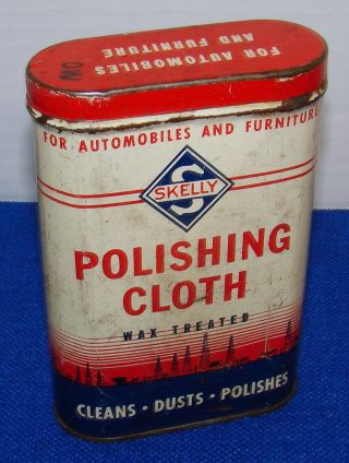 vintage SKELLY OIL COMPANY - Polishing Wax Treated CLOTH - METAL ADVERTISING CAN 3