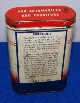 vintage SKELLY OIL COMPANY - Polishing Wax Treated CLOTH - METAL ADVERTISING CAN 4