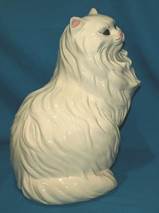 Vintage Large White Ceramic Persian Cat Figure Statue 14“ 1979 Green Eyes Potter