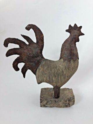 Antique Rooster Chicken Hand Carved Wood Folk Art Primitive Rare One Of A Kind