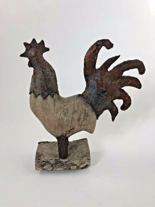 ANTIQUE ROOSTER CHICKEN Hand Carved Wood Folk Art Primitive RARE ONE OF A KIND 2