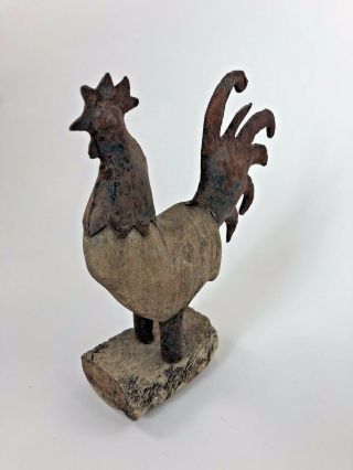 ANTIQUE ROOSTER CHICKEN Hand Carved Wood Folk Art Primitive RARE ONE OF A KIND 3