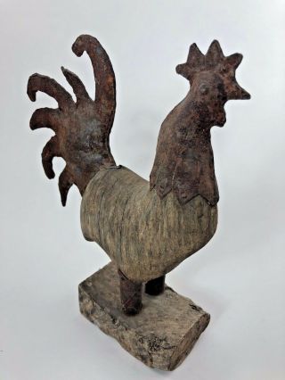 ANTIQUE ROOSTER CHICKEN Hand Carved Wood Folk Art Primitive RARE ONE OF A KIND 4