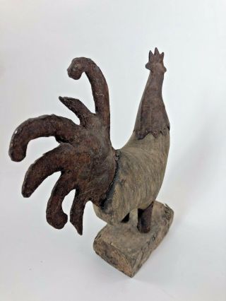 ANTIQUE ROOSTER CHICKEN Hand Carved Wood Folk Art Primitive RARE ONE OF A KIND 5