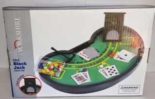 Mini Blackjack Game Set W Tabletop Cards Shoe Chips Sweeper Casino Desktop Decor