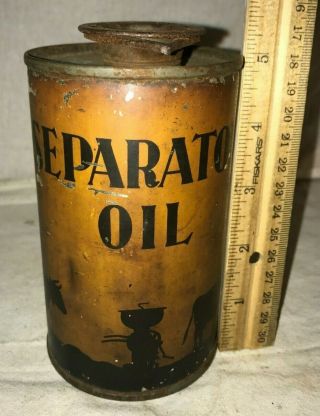 Antique Separator Oil Tin Litho Can Vintage Cream Dairy Farm Cow Silhouette Old