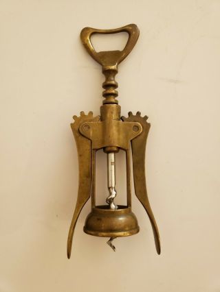 Vintage Brass Swing Arm Corkscrew Wine Opener Bottle Key Made In Italy Barware