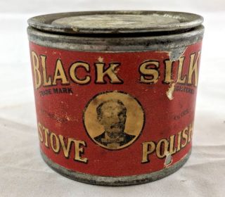 Antique Black Silk Stove Polish Tin 4 1/2 Oz (e3)