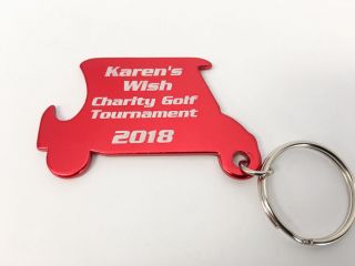 50pcs Custom Engraved Red Metal Bottle Opener Golf Cart Keychain