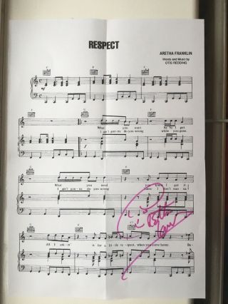 Aretha Franklin Hand Signed Autograph Signed Music Sheet ‘respect’
