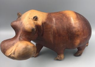 Vintage Hippopotamus Carved Wood African Hippo 15 " Long