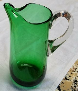 Vintage 1950s Mid Century Modern Green Glass Martini Party Pitcher