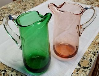 Vintage 1950s Mid Century Modern Green Glass Martini Party Pitcher 2