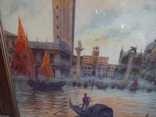Signed Late 19th Century Watercolor Painting Venice Italy Saint Marks